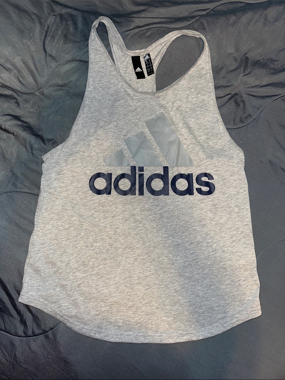Adidas Light Gray Racerback Tank with Navy Logo